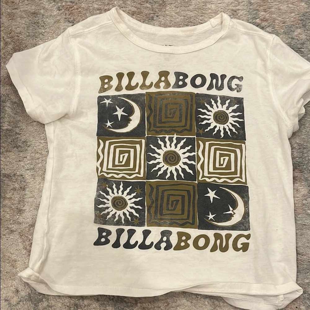 Billabong White Short Sleeve Tee with Geometric Design